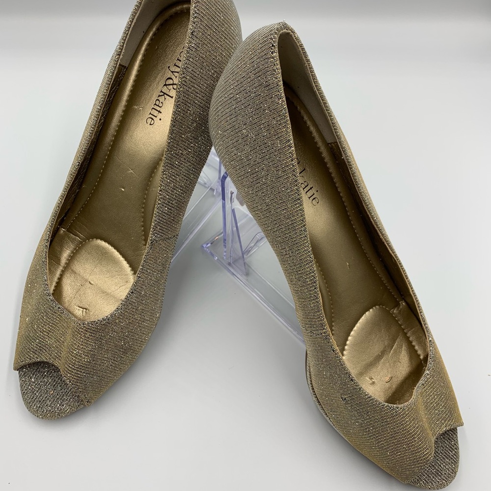 Kelly & Katie Shimmering Gold Peep Toe Heels